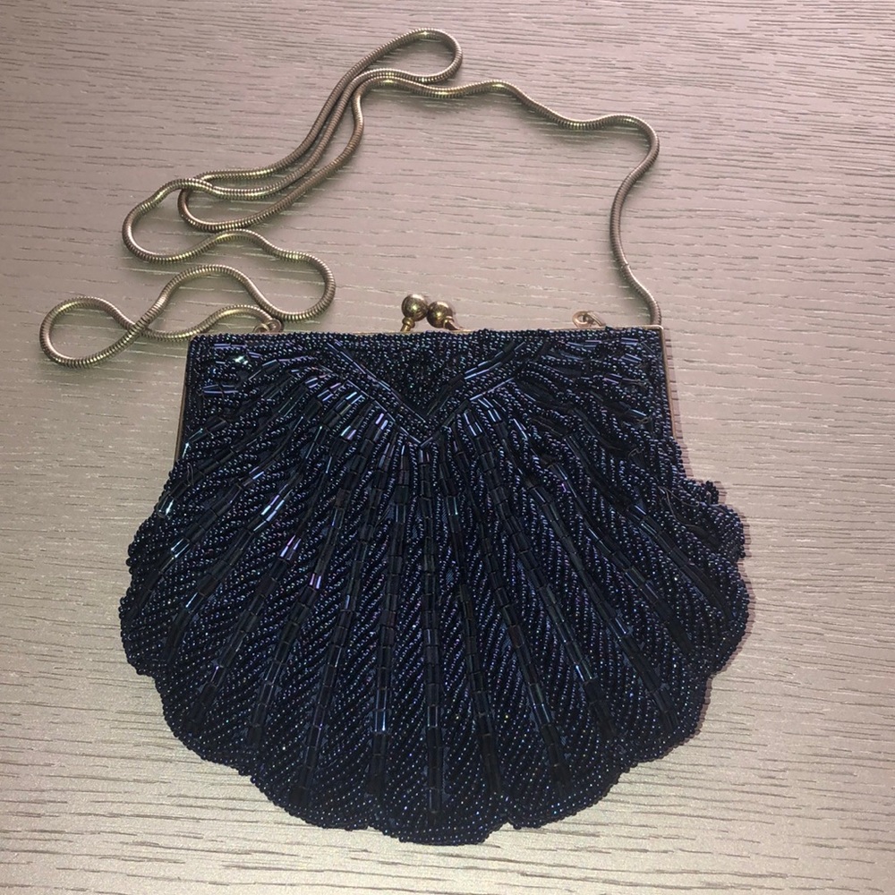 Vintage Beaded Clutch with Gold Chain